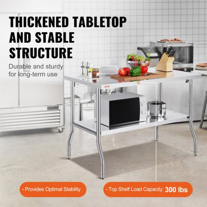 Folding Commercial Prep Table, 48 x 30 Inch Commercial Worktable Workstation with Undershelf, Heavy-duty Stainless Steel Folding Table, for Home Kitchen Restaurant Garage