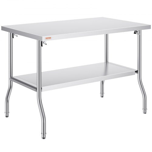 Folding Commercial Prep Table, 48 x 30 Inch Commercial Worktable Workstation with Undershelf, Heavy-duty Stainless Steel Folding Table, for Home Kitchen Restaurant Garage