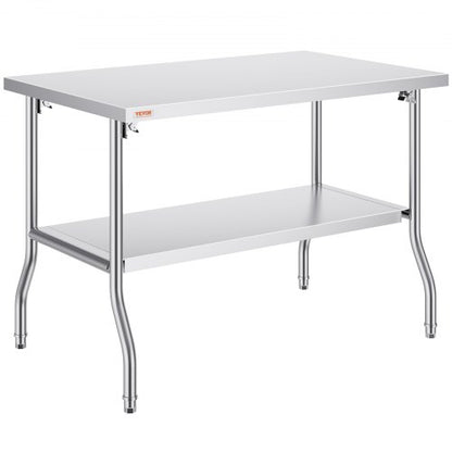 Folding Commercial Prep Table, 48 x 30 Inch Commercial Worktable Workstation with Undershelf, Heavy-duty Stainless Steel Folding Table, for Home Kitchen Restaurant Garage