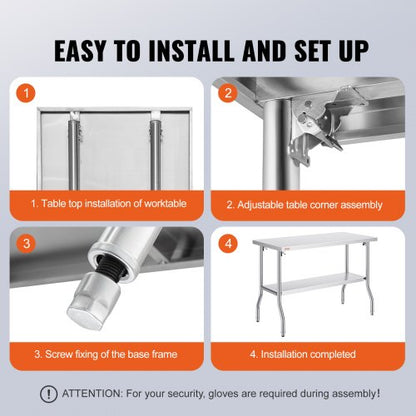 Commercial Worktable Workstation 121.9x61 cm Folding Commercial Prep Table, Heavy-duty Stainless Steel Folding Table with 350.2 kg Load, Kitchen Work Table, Silver Stainless Steel Kitchen Island