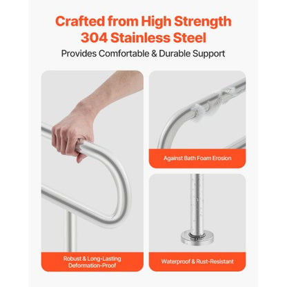 Toilet Safety Rail, 31.5 Inch U-Shaped Handicap Grab Bar, 304 Stainless Steel Senior Safety Pole, Toilet Grab Bars with Anti-Slip Handle, 300 Lbs Load Capacity Security Handrail with Support Leg