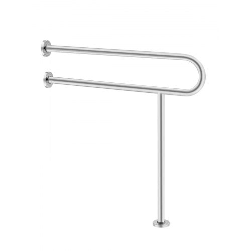Toilet Safety Rail, 31.5 Inch U-Shaped Handicap Grab Bar, 304 Stainless Steel Senior Safety Pole, Toilet Grab Bars with Anti-Slip Handle, 300 Lbs Load Capacity Security Handrail with Support Leg
