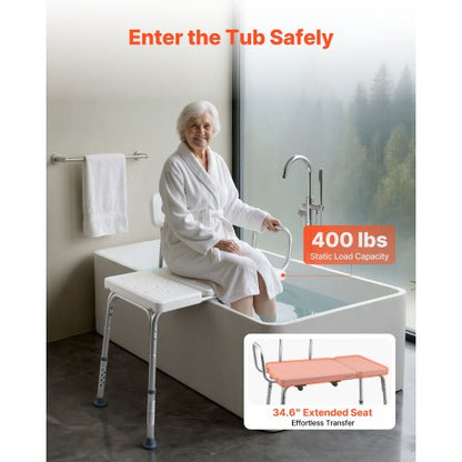 Tub Transfer Bench for Bathtub, 400 lbs Capacity Heavy Duty Shower Chair with Arm, Backrest and Curtain Slot, Height Adjustable Shower Bench Bath Seat for Adults, Seniors, Elderly and Disabled