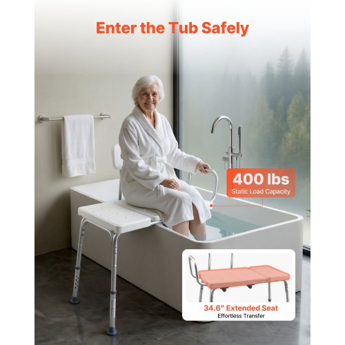 Tub Transfer Bench for Bathtub, 400 lbs Capacity Heavy Duty Shower Chair with Arm, Backrest and Curtain Slot, Height Adjustable Shower Bench Bath Seat for Adults, Seniors, Elderly and Disabled