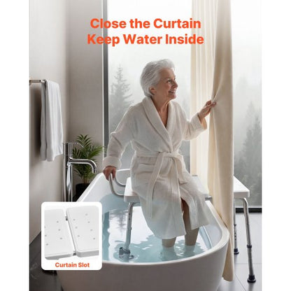 Tub Transfer Bench for Bathtub, 400 lbs Capacity Heavy Duty Shower Chair with Arm, Backrest and Curtain Slot, Height Adjustable Shower Bench Bath Seat for Adults, Seniors, Elderly and Disabled