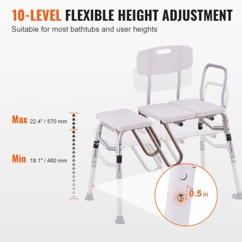 Tub Transfer Bench, Adjustable Bathtub Transfer Bench with U-Shaped Curtain Guard Protection & Reversible Backrest, Non-Slip Shower Seat Bath Bench for Elderly Disabled Injured, 400LBS Capacity