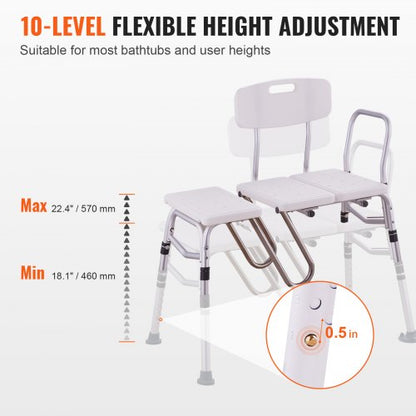 Tub Transfer Bench, Adjustable Bathtub Transfer Bench with U-Shaped Curtain Guard Protection & Reversible Backrest, Non-Slip Shower Seat Bath Bench for Elderly Disabled Injured, 400LBS Capacity