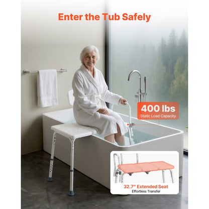 Tub Transfer Bench for Bathtub, 180 kg Weight Capacity Heavy Duty Shower Chair with Arm and Backrest, Height Adjustable Bathroom Shower Bench Bath Seat for Adults, Seniors, Elderly and Disabled