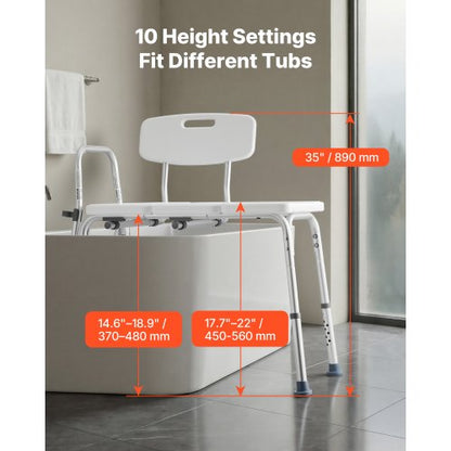 Tub Transfer Bench for Bathtub, 180 kg Weight Capacity Heavy Duty Shower Chair with Arm and Backrest, Height Adjustable Bathroom Shower Bench Bath Seat for Adults, Seniors, Elderly and Disabled