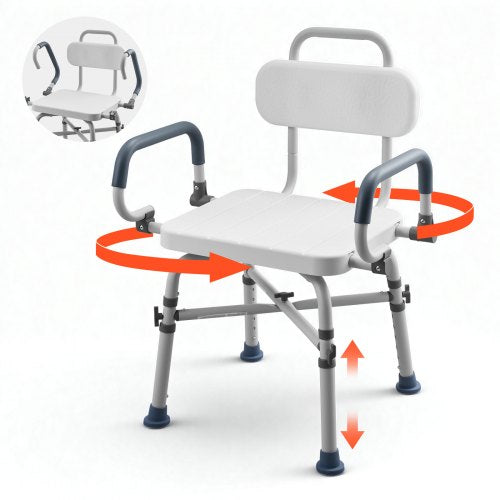 Swivel Shower Chair with Arms and Back, 500 lbs Heavy Duty Bench Seat for Inside Shower Stall and Bathtub, Height Adjustable Bathroom Bath Tub Seat for Adults, Seniors, Elderly and Disabled