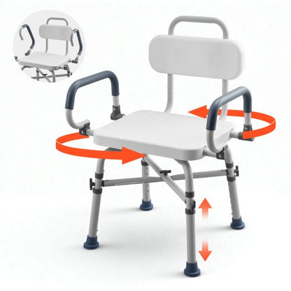 Swivel Shower Chair with Arms and Back, 500 lbs Heavy Duty Bench Seat for Inside Shower Stall and Bathtub, Height Adjustable Bathroom Bath Tub Seat for Adults, Seniors, Elderly and Disabled