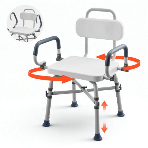 Swivel Shower Chair with Arms and Back, 500 lbs Heavy Duty Bench Seat for Inside Shower Stall and Bathtub, Height Adjustable Bathroom Bath Tub Seat for Adults, Seniors, Elderly and Disabled