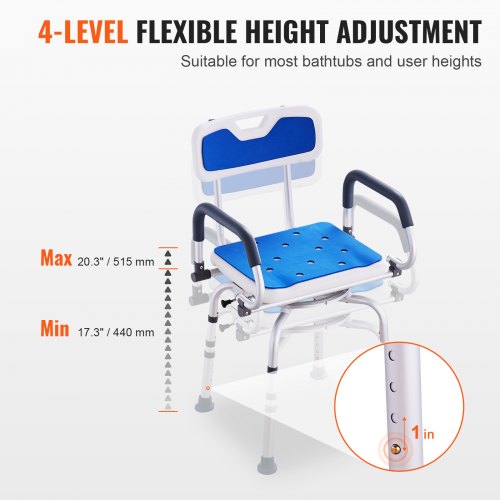Swivel Shower Chair 360 Degree, Adjustable Shower Seat with Pivoting Arms for Inside Showers or Tubs, Non-Slip Rotating Bathtub Shower Chair for Elderly Disabled Injured, 400LBS Capacity