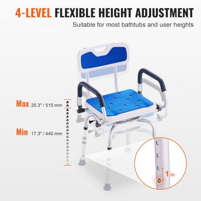 Swivel Shower Chair 360 Degree, Adjustable Shower Seat with Pivoting Arms for Inside Showers or Tubs, Non-Slip Rotating Bathtub Shower Chair for Elderly Disabled Injured, 400LBS Capacity