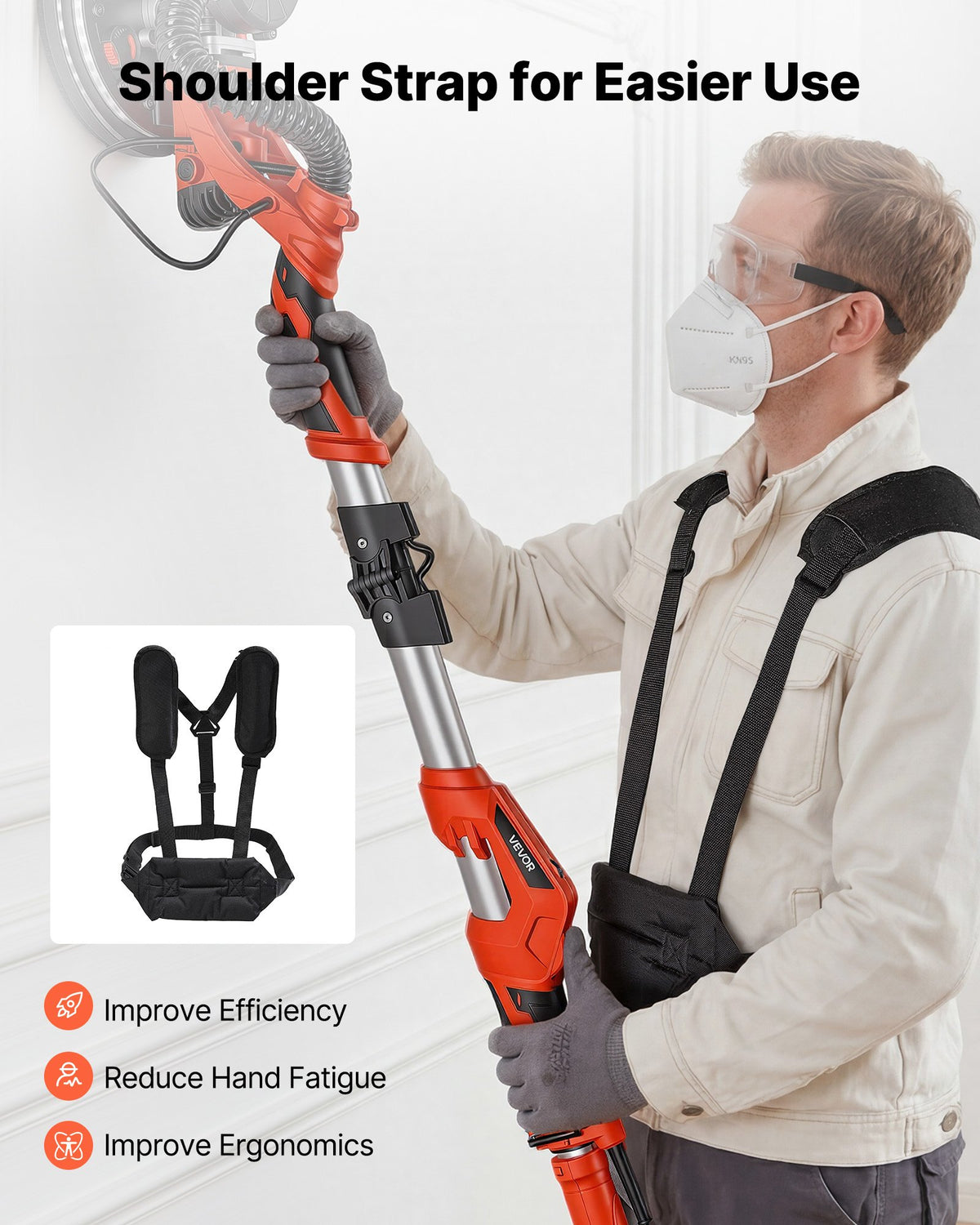 VEVOR 1150W Drywall Sander with Vacuum Dust Collection – 5 Speeds