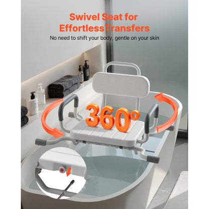 Swivel Shower Chair with Arms and Back, 100 kg Heavy Duty Bench Seat for Inside Shower Stall and Bathtub Mounting, Bathroom Bath Tub Seat for Adults, Seniors, Handicap, Elderly and Disabled