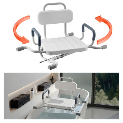 Swivel Shower Chair with Arms and Back, 100 kg Heavy Duty Bench Seat for Inside Shower Stall and Bathtub Mounting, Bathroom Bath Tub Seat for Adults, Seniors, Handicap, Elderly and Disabled