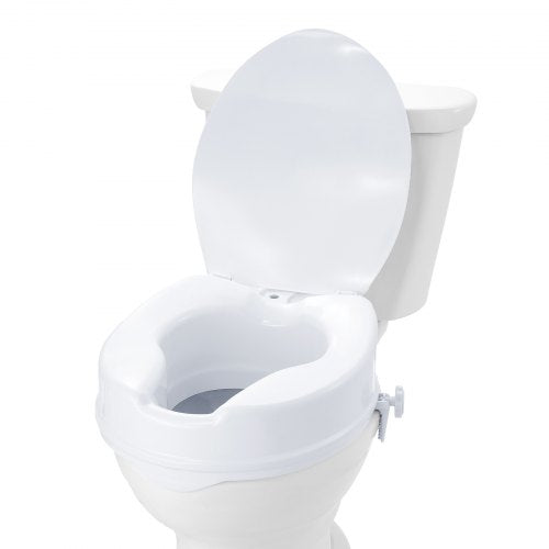 Raised Toilet Seat, 4" Height Raised, 300 lbs Weight Capacity, Universal Toilet Seat Riser, Screw Rod Locking, with Toilet Seat, for Elderly, Handicap, Patient, Pregnant, Medical