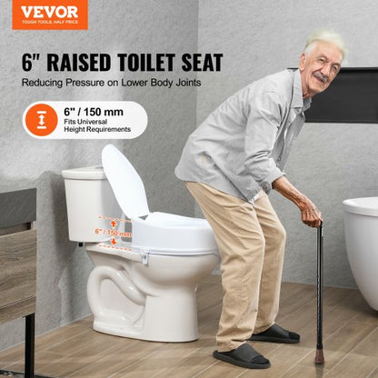Raised Toilet Seat, 6" Height Raised, 300 lbs Weight Capacity, Universal Toilet Seat Riser, Screw Rod Locking, with Toilet Seat, for Elderly, Handicap, Patient, Pregnant, Medical