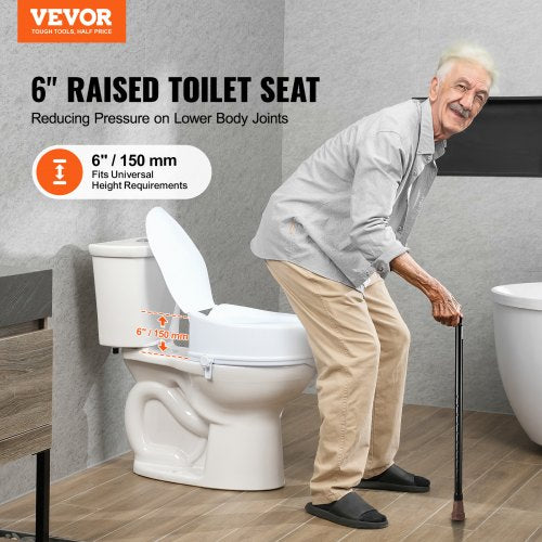 Raised Toilet Seat, 6" Height Raised, 300 lbs Weight Capacity, Universal Toilet Seat Riser, Screw Rod Locking, with Toilet Seat, for Elderly, Handicap, Patient, Pregnant, Medical