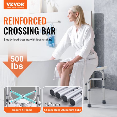 Shower Chair, Adjustable Height Shower Stool with Crossbar Support, Shower Seat for Inside Shower or Tub, Non-Slip Bench Bathtub Stool Seat for Elderly Disabled Handicap, 226.8 kg Capacity