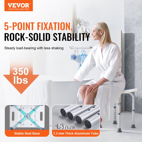 Shower Chair, Adjustable Height Shower Stool, Shower Seat for Inside Shower or Tub, Non-Slip Bench Bathtub Stool Seat for Elderly Disabled Handicap, 158.8 kg Capacity