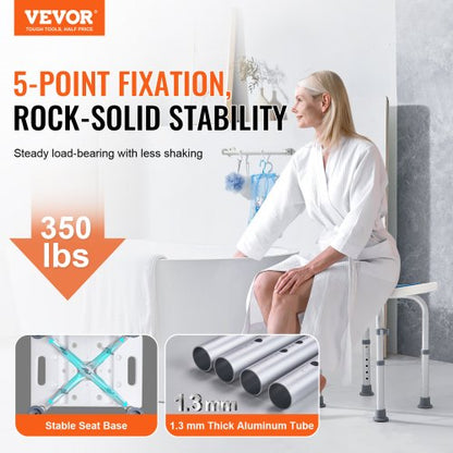 Shower Chair, Adjustable Height Shower Stool, Shower Seat for Inside Shower or Tub, Non-Slip Bench Bathtub Stool Seat for Elderly Disabled Handicap, 158.8 kg Capacity