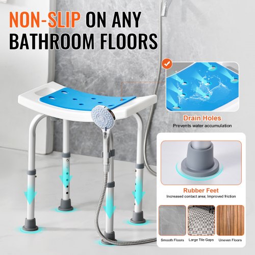 Shower Chair, Adjustable Height Shower Stool, Shower Seat for Inside Shower or Tub, Non-Slip Bench Bathtub Stool Seat for Elderly Disabled Handicap, 158.8 kg Capacity