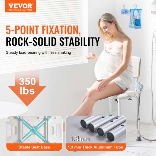 Shower Chair, Shower Seat with Back, Adjustable Height Shower Stool, Shower Chair for Inside Shower Bathtub, Non-slip Bathroom Bench Bath Chair for Elderly Disabled Handicap, 158.8 kg Capacity