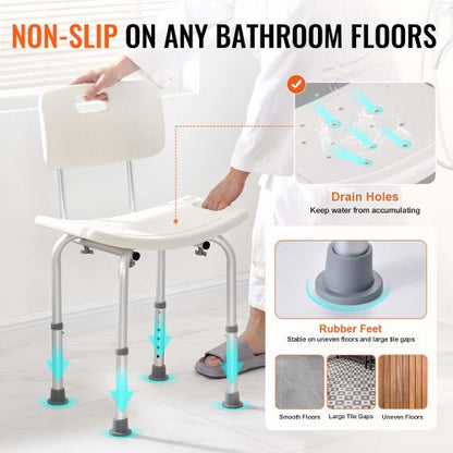Shower Chair, Shower Seat with Back, Adjustable Height Shower Stool, Shower Chair for Inside Shower Bathtub, Non-slip Bathroom Bench Bath Chair for Elderly Disabled Handicap, 158.8 kg Capacity
