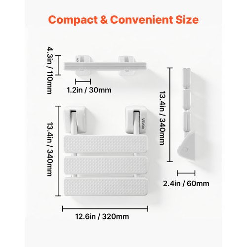 Foldable Shower Seat Wall Mounted, 317mm Folding Shower Bench, PP Fold-Down Bathroom Corridor Seat with Aluminum Alloy Frame for Adults Seniors, 100kg Loading