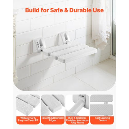 Foldable Shower Seat Wall Mounted, 317mm Folding Shower Bench, PP Fold-Down Bathroom Corridor Seat with Aluminum Alloy Frame for Adults Seniors, 100kg Loading