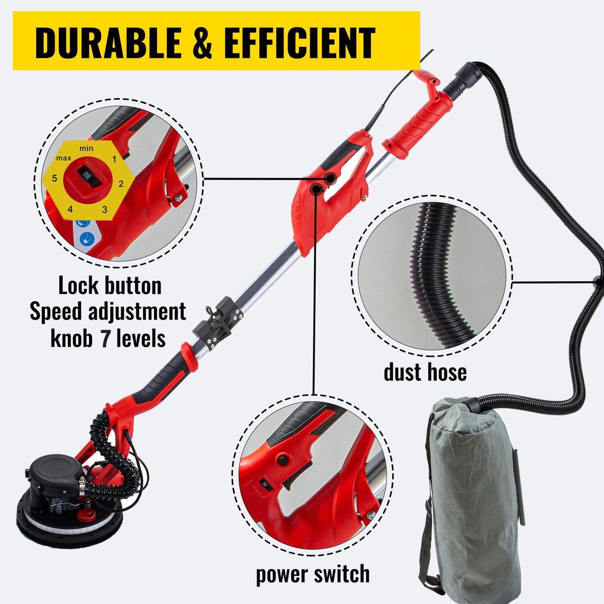VEVOR 750W Drywall Sander – 6-Speed, 225 mm Head