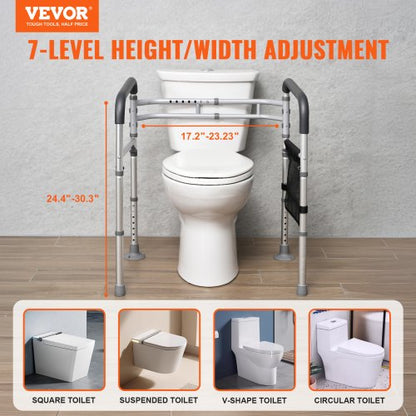 Toilet Safety Rail, 300 LBS Foldable Toilet Seat with Non-Slip Handles, Portable Versatile Toilet Handrails with Reinforced Aluminum Alloy Tube, Fit for Seniors, Pregnant Women & the Injured