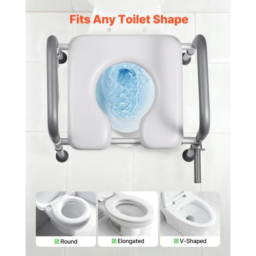 Raised Toilet Seat with Arms, 181 kg Load Capacity, Adjustable Height and Width, Commode Cushion Padded Elevated Toilet Seat Riser with Handles for Seniors, Elderly, Handicap, Disabled, Adults