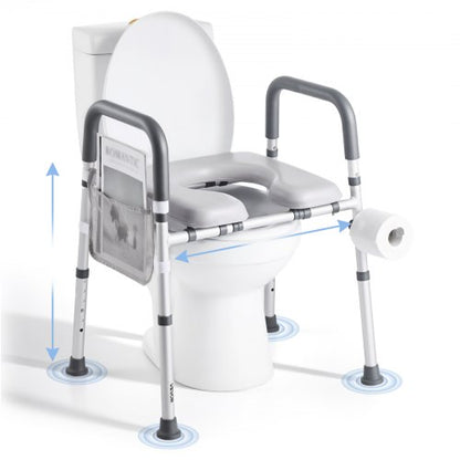 Raised Toilet Seat with Arms, 181 kg Load Capacity, Adjustable Height and Width, Commode Cushion Padded Elevated Toilet Seat Riser with Handles for Seniors, Elderly, Handicap, Disabled, Adults