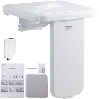 Folding ABS Shower Seat, 15.7'' x 16.7'' Unfolded, Wall Mounted Fold Up Shower Bench with 440 lbs Load Capacity, Space Saving Fold Down Shower Chair for Seniors Pregnant Women Children Adults