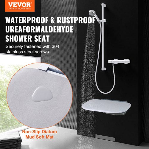 Folding Shower Seat 13.6"/34.5 cm x 12.8"/32.5 cm Wall Mounted Shower Bench 450 lbs/204.1 kg