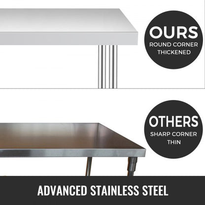 Stainless Steel Work Table 12 x 24 x 34 Inch, 700 LBS Load Capacity with 4 Wheels, 3 Adjustable Height Levels, Heavy Duty Food Prep Worktable for Commercial Kitchen Restaurant, Silver