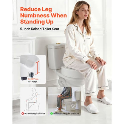 Raised Toilet Seat, 158.8 kg Capacity, 127 mm Lift Height, Commode Elevated Toilet Seat Riser with Enlarged Opening for Seniors, Elderly, Handicap, Disabled, Adults, Fits Elongated & Round Bowl