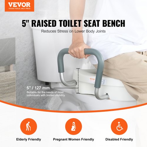Raised Toilet Seat 5" (12.7 cm) Height Raised 350 lbs/158.8 kg for Round and Elongated Toilet