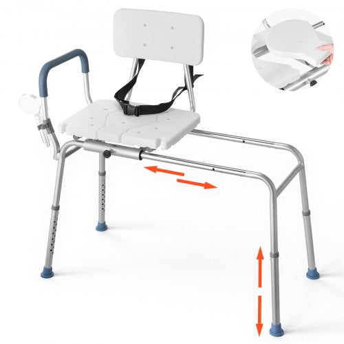 Sliding Shower Chair, 400 lbs Capacity Tub Transfer Bench for Bathtub, Heavy Duty Shower Bench with Arms and Backrest, Height Adjustable Seat for Handicap, Adults, Seniors, Elderly and Disabled