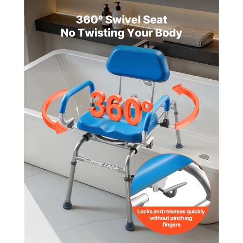 Sliding Shower Chair, 330 lbs Tub Transfer Bench for Bathtub with Swivel Seat, Padded Shower Bench with Pivoting Arms and Backrest, Height Adjustable for Handicap, Seniors, Elderly and Disabled
