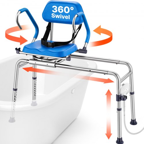 Sliding Shower Chair, 330 lbs Tub Transfer Bench for Bathtub with Swivel Seat, Padded Shower Bench with Pivoting Arms and Backrest, Height Adjustable for Handicap, Seniors, Elderly and Disabled