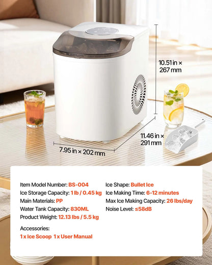 Vevor Countertop Ice Maker 11.8kg/24h – Self-Cleaning, 2 Ice Sizes