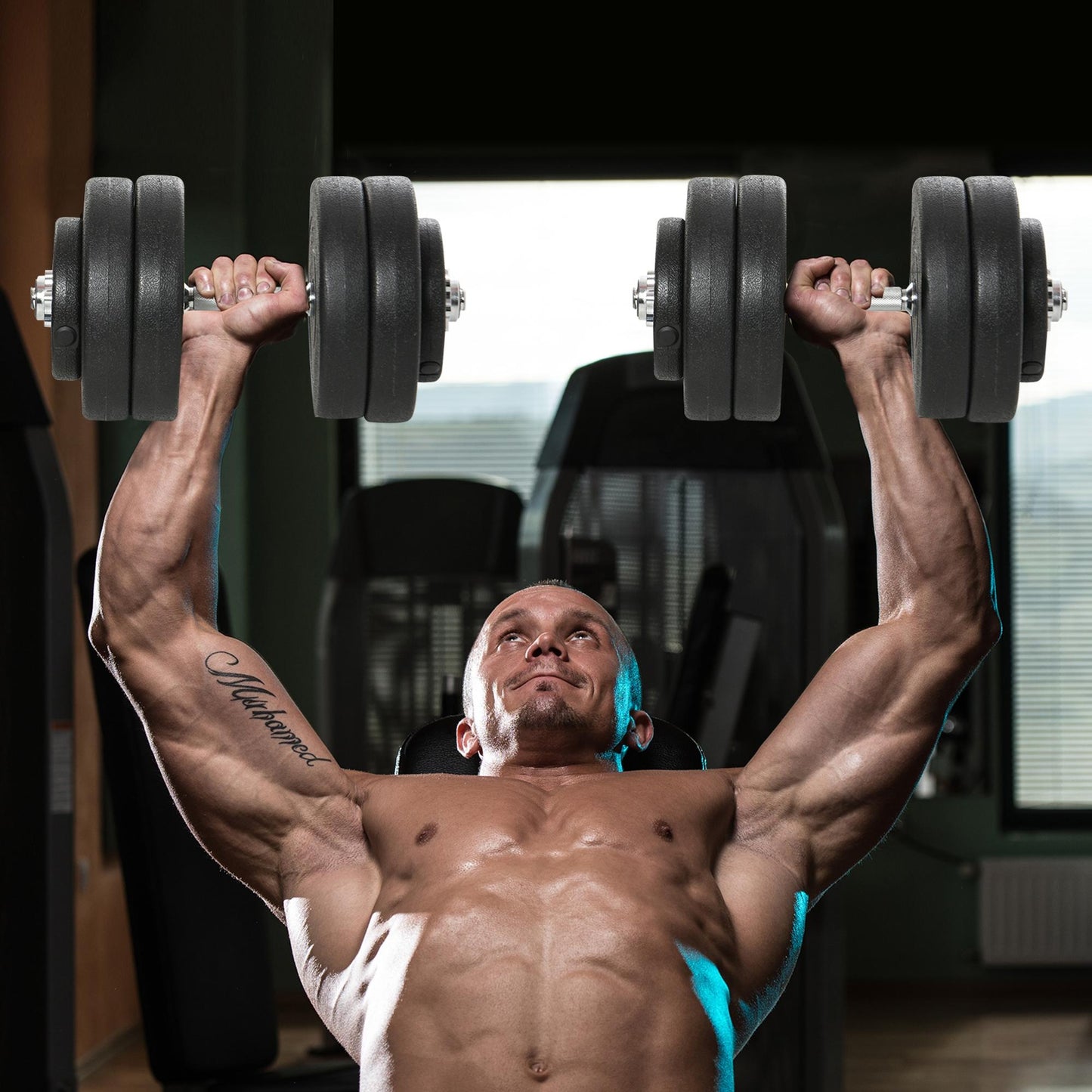 50kg Dumbbell Set (8x5kg, 4x1.5kg), Gym Weights with 12 Discs of 1.5kg, 5kg, 25mm, for Home Training