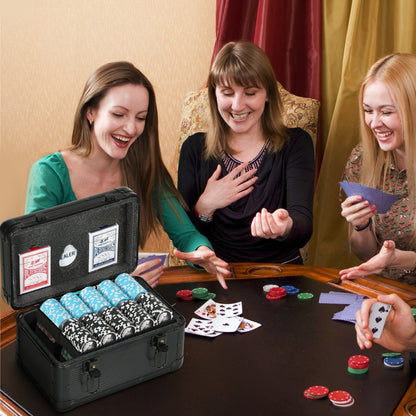 Poker Set with 600 Chips for 12 Players with Case, 2 Decks of Cards and Mat, Black