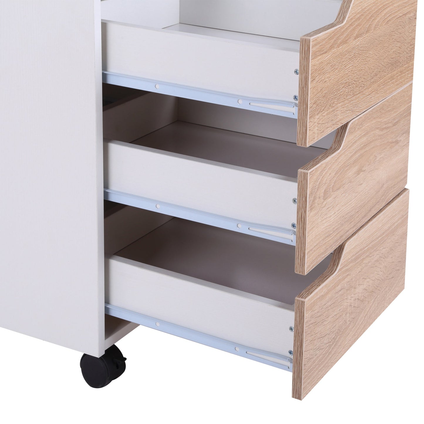 MDF chest of drawers with 3 drawers and wheels for office or white and wood study, 40x50x57.5cm