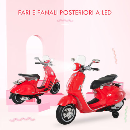 Officially Licensed Vespa Electric Ride-On Motorcycle for Kids, 2 Wheels, Lights and Sounds, 108x49x75 cm, Red