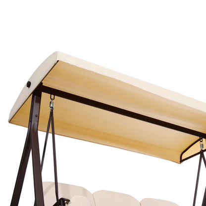 3-Seater Swing with Adjustable Roof, Cup Holder and Cushions, in Metal and Polyester, 208x121x172 cm, Beige
